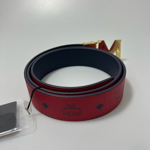 MCM Claus M Reversible Logo Belt Red One Size - Picture 5 of 7